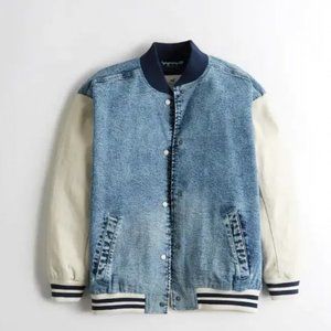 Hollister Denim Varsity Jacket Oversized size XS